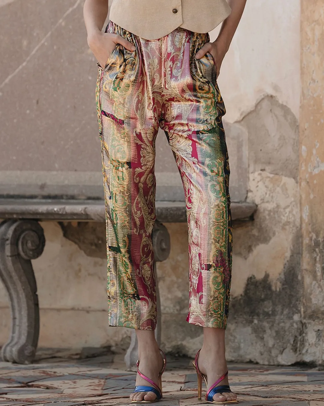 Pantalons>Mes Demoiselles Paris Pantalon Gala Imprime Rose